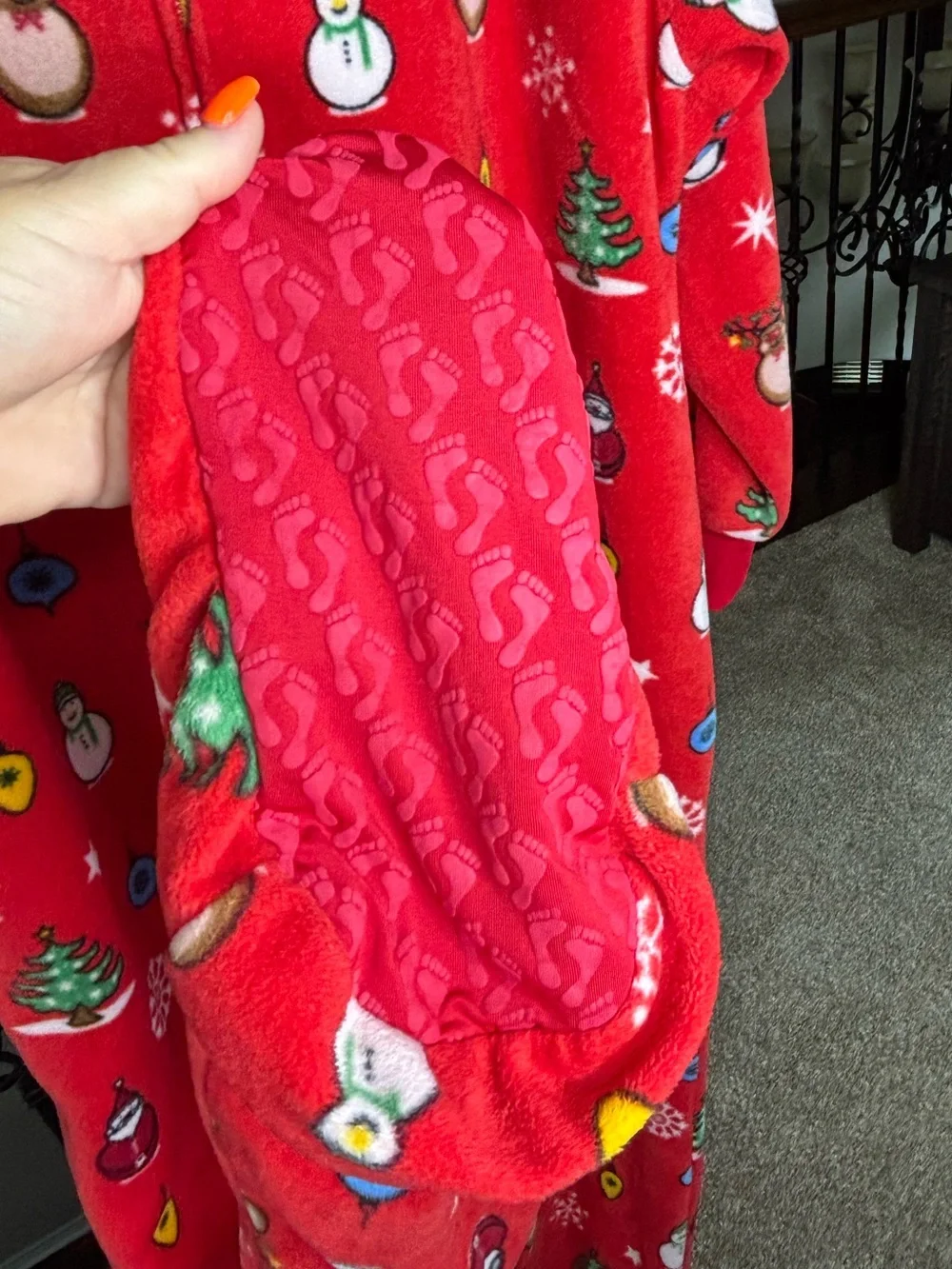 Cozy Red Holiday Fleece Onesie Pajamas with Festive Print Size S Christmas